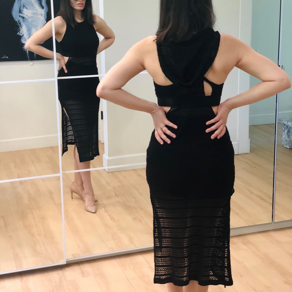 Black knit cover up midi dress with hoody